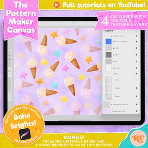 The Pattern Maker Canvas für Procreate Vol.II Boho Brights, Seamless Texture Overlays, Diamantmethode Leinwand für Procreate