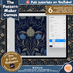 The Pattern Maker Canvas Arts & Craft Wallpaper Edition, Diamond Method Canvas for Procreate, Draw Your Own Wallpaper Templates