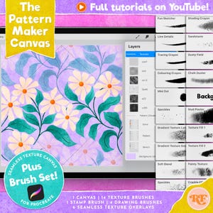 The Pattern Maker Canvas for Procreate, Texture Brushes and Seamless Canvas Texture Overlays for Surface Pattern Design