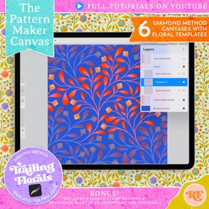 The Pattern Maker Canvas Trailing Floral Templates, Diamond Method Canvas for Procreate