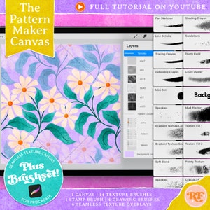 The Pattern Maker Canvas for Procreate, Texture Brushes and Seamless Canvas Texture Overlays for Surface Pattern Design image 1