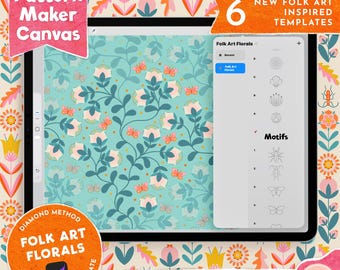 The Pattern Maker Canvas: Folk Art Floral Templates, Diamond Method Canvas for Procreate, Pattern Templates for Surface Pattern Design