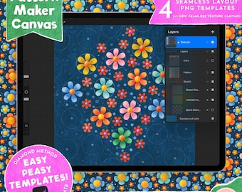 The Pattern Maker Canvas Easy Peasy Templates Edition, Diamond Method Canvas for Procreate with Seamless Textures