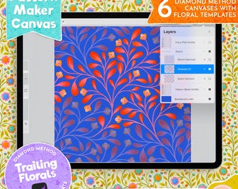 パターンメーカーキャンバス トレーリングフローラルテンプレート、Procreate用ダイヤモンドメソッドキャンバス