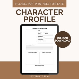 Plantilla de perfil de personaje / Herramienta de creación de personajes / Escritura de perfiles de personajes / PDF rellenable / Carta estadounidense / Media carta A4 A5 / NaNoWriMo