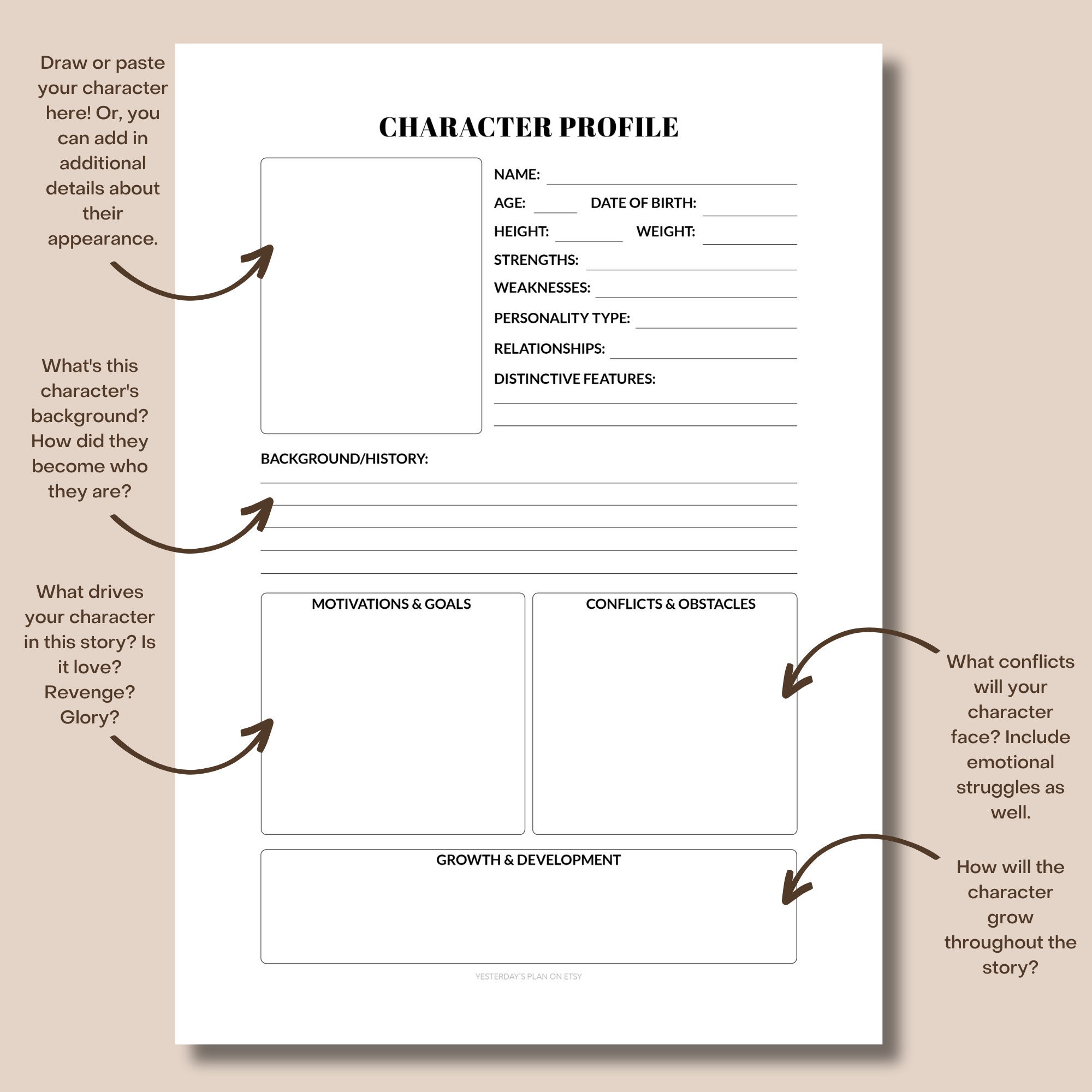 Character Profile Template Fillable PDF For Writers US Letter A4 Character Profile Template Fillable PDF For Writers US Letter A4