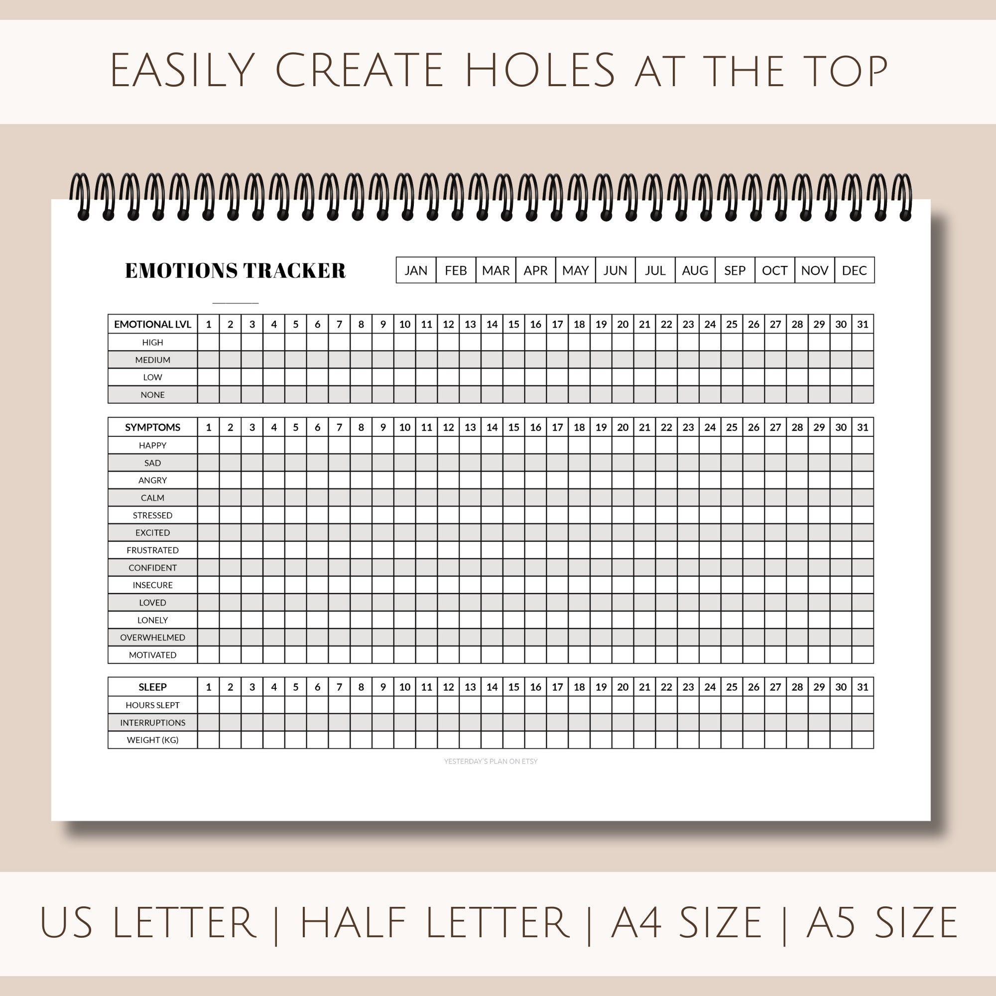Emotions Tracker Printable | Feelings Diary (digital Download) - Etsy