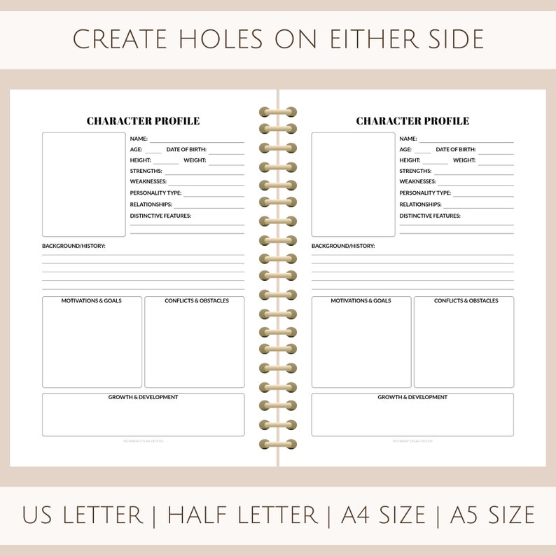 Character Profile Template | Fillable PDF for Writers (US Letter, A4 ...