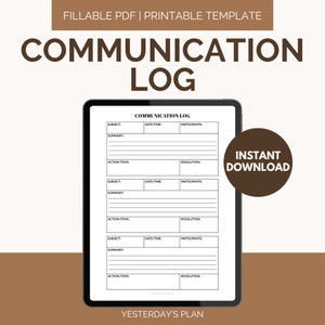 Registro de comunicaciones / Historial de comunicaciones / Libro de registro de comunicaciones / Registro de comunicaciones / PDF rellenable / Carta EE. UU. / Media carta / A4 / A5