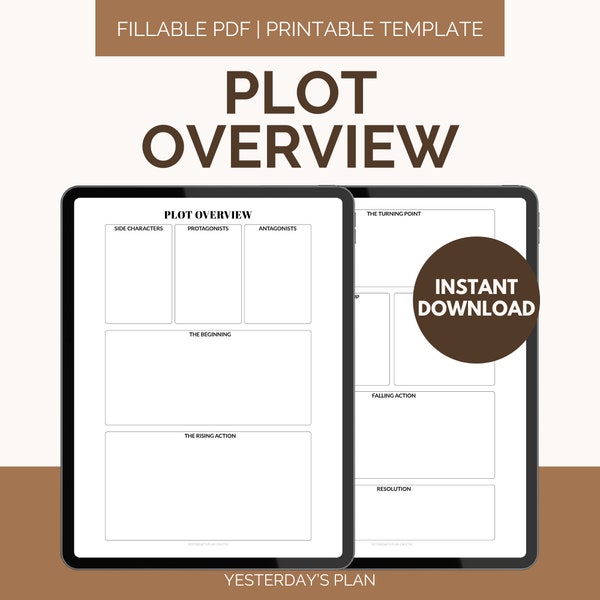 Plot Overview Template | Story Outline | Narrative Framework | Plotting Tool | Fillable PDF | US Letter | Half Letter | A4 | A5