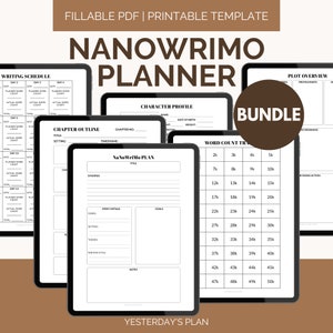 Planificador NaNoWriMo / Rastreador de escritura / Planificador de escritura de novelas / Organizador de agenda de escritura / PDF rellenable / Tamaño carta (EE. UU., media carta, A4, A5)