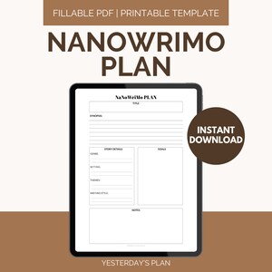 Plan NaNoWriMo / Planificador de escritura / Escritura de novelas / Planificación de historias / Plantilla de escritura / PDF rellenable / Carta de EE. UU. / Media carta / A4 / A5