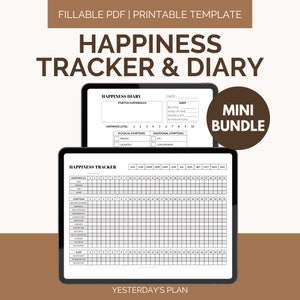Happiness Tracker Tagebuch | Stimmung Tracker | Druckbare Glück Vorlage | Tagebuch fürs Glück | Ausfüllbares PDF | US Letter | Halbbuchstabe | A4-A5