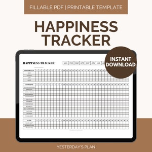 Glück Tracker | Druckbare Glück Vorlage | Emotion Tracker Vorlage | Tagebuch fürs Glück | Ausfüllbares PDF US Letter Half Letter A4 A5