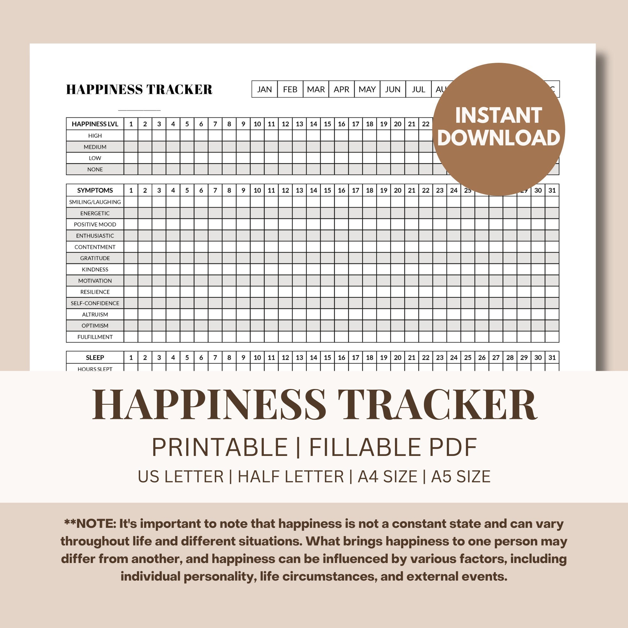 Happiness Tracker Printable Happiness Template Emotion - Etsy Australia