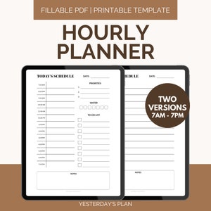 Hourly Planner | 7AM - 7PM | Daily Hourly Schedule | Time Blocking Planner | Time Tracker | Fillable PDF | US Letter | Half Letter | A4 | A5