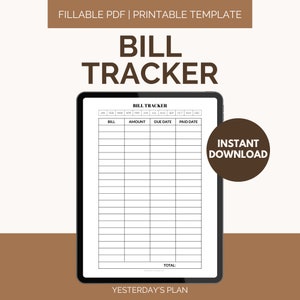 Bill Tracker Template | Bill Management | Bill Organizer | Payment Tracker | Monthly Bills | Fillable PDF | US Letter | Half Letter | A4 A5