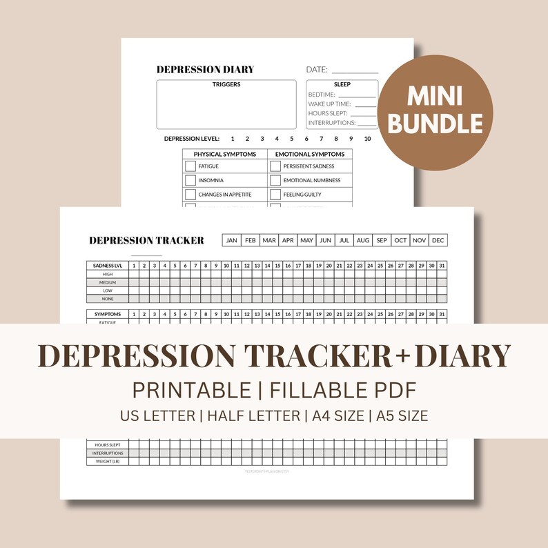Depression Tracker Diary Mood Tracker Printable Depression Etsy