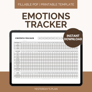 Emotions Tracker | Digital Emotions Diary | Emotional Well-being Tracker | Printable Feelings Log | Fillable PDF US Letter Half Letter A4 A5