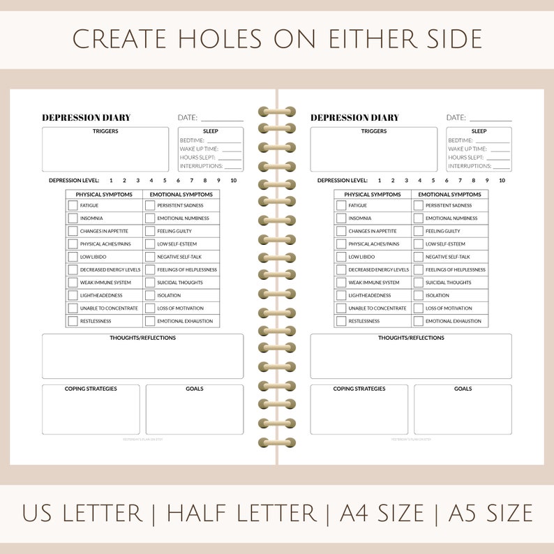Depression Diary Mood Tracker Printable Depression Etsy