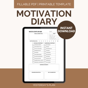 Seguimiento de motivación / Diario de automotivación / Plantilla de seguimiento de motivación digital / PDF rellenable / Carta de EE. UU. / Media carta / A4 / A5