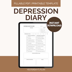 Depression Diary | Mood Tracker | Printable Depression Template | Mental Health Tracker | Fillable PDF | US Letter | Half Letter | A4 | A5