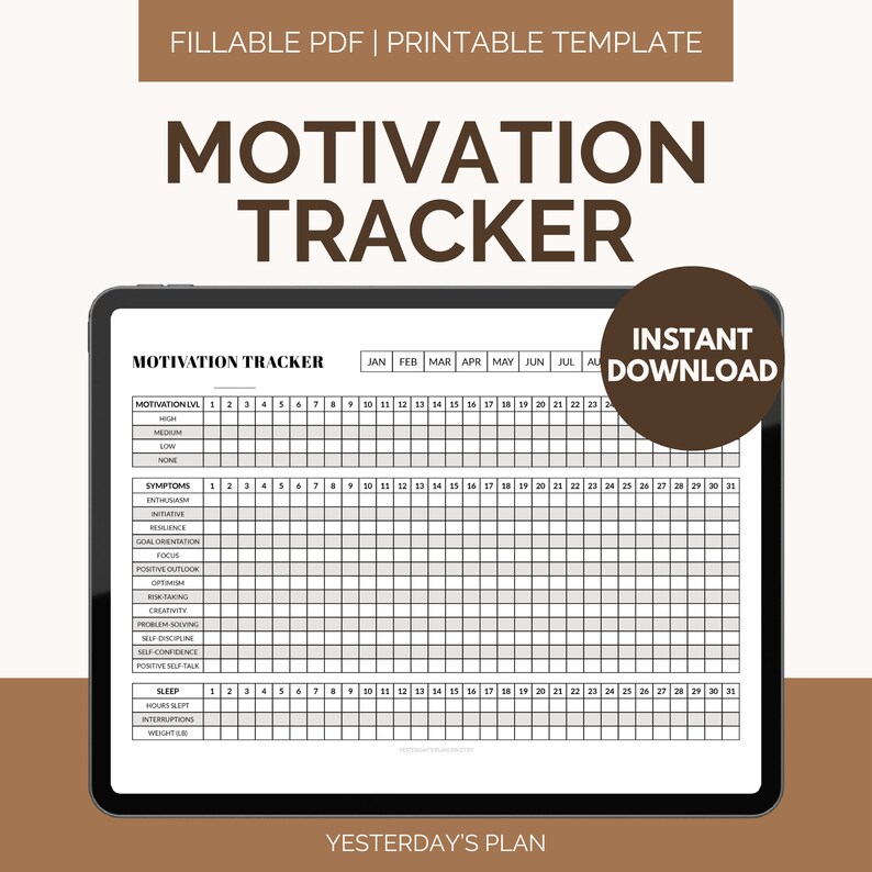 Motivation Tracker | Printable Motivation Template | Daily Motivation Log | Fillable PDF | US ...