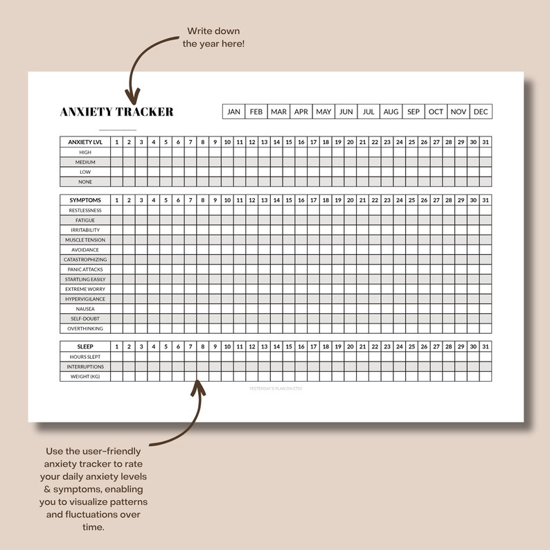 Anxiety Tracker Mood Tracker Printable Anxiety Template Mental Anxiety Tracker Mood Tracker Printable Anxiety Template Mental