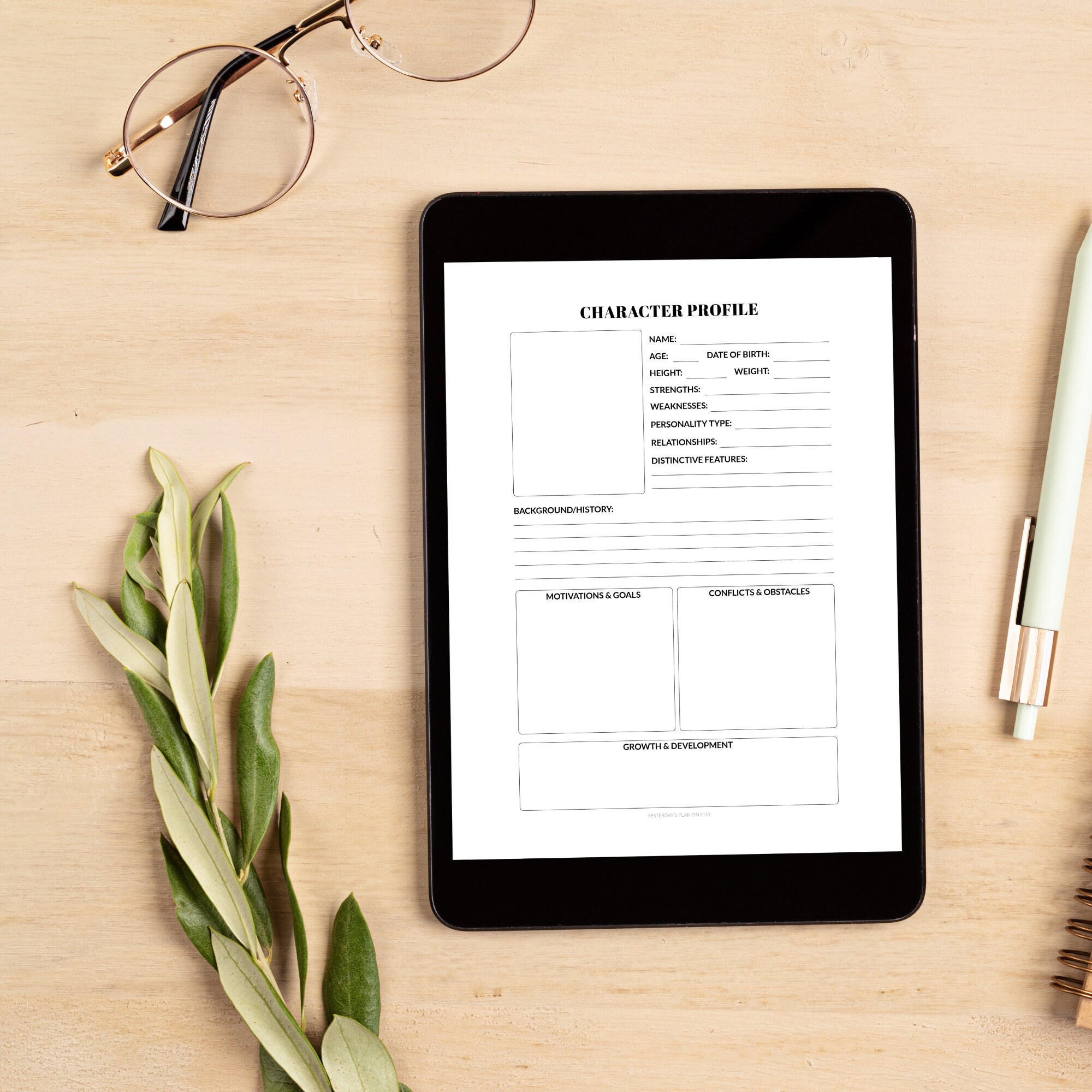 Character Profile Template | Fillable PDF for Writers (US Letter, A4 ...