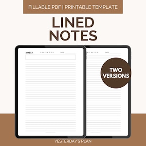 Lined Notes Page Printable | Note-Taking Template | Notes Template | Notes Planner Insert | Fillable PDF | US Letter | Half Letter | A4 | A5