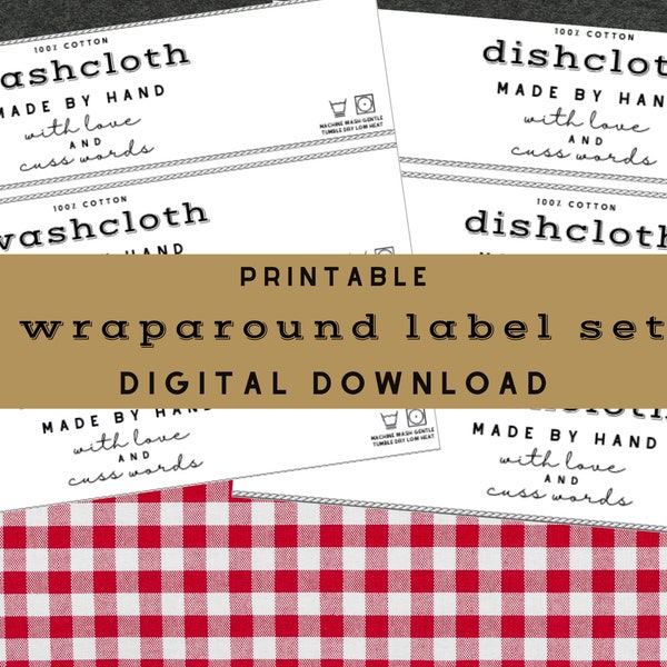 Charmingly Cheeky Dishcloth & Washcloth Wrap Label Set | DIY Wraparound Label Set | Labels for Made By Hand Crocheted Dish and Wash Cloths