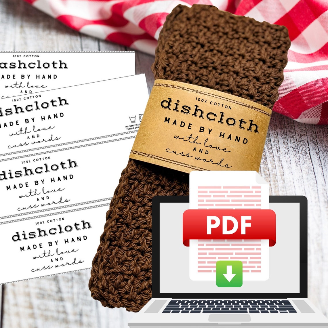 PRINTABLE Labels Handmade Dishcloth Washcloth Wrap Instant Digital ...