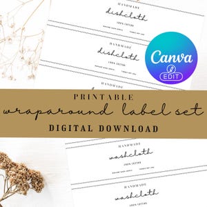 Conjunto de etiquetas para embrulhar panos de prato e toalhas de rosto editáveis | Etiquetas envolventes DIY para panos de prato e toalhas de rosto feitos à mão | Download digital para impressão