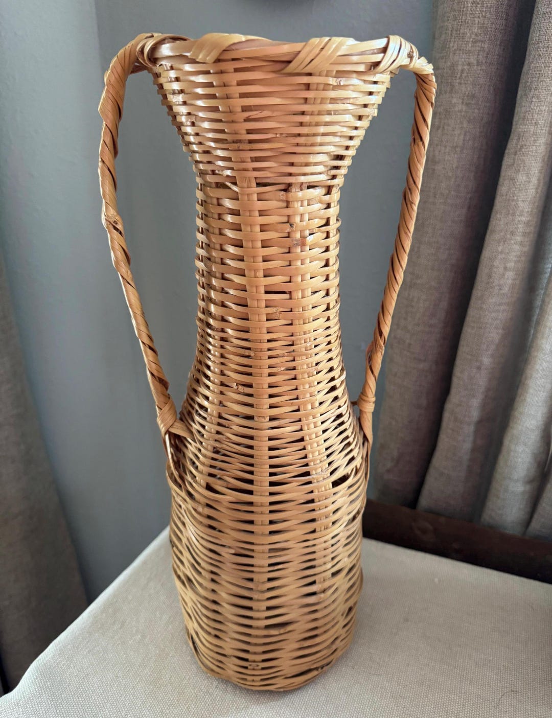 Vintage Tall Wicker Vase With Handles | Large Floor Vase | Boho Decor ...