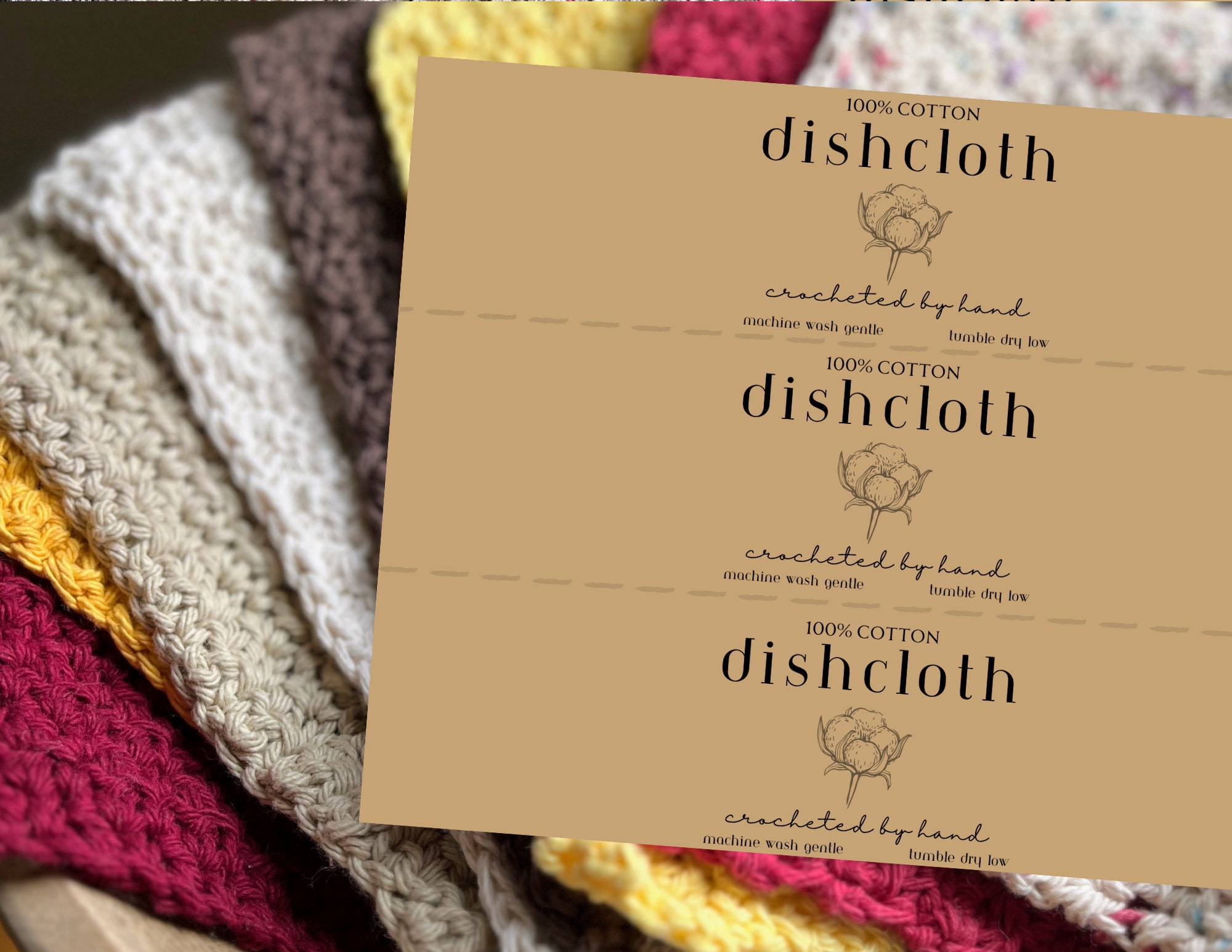DIY Wraparound Labels for Crocheted by Hand Dishcloths & Washcloths - Etsy