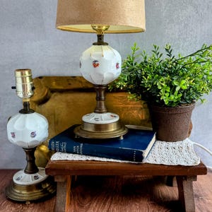 Pair of Vintage Floral Porcelain & Brass Lamps – Victorian Style Lighting – Romantic Cottagecore Decor – Shades Not Included – Bedside Lamps