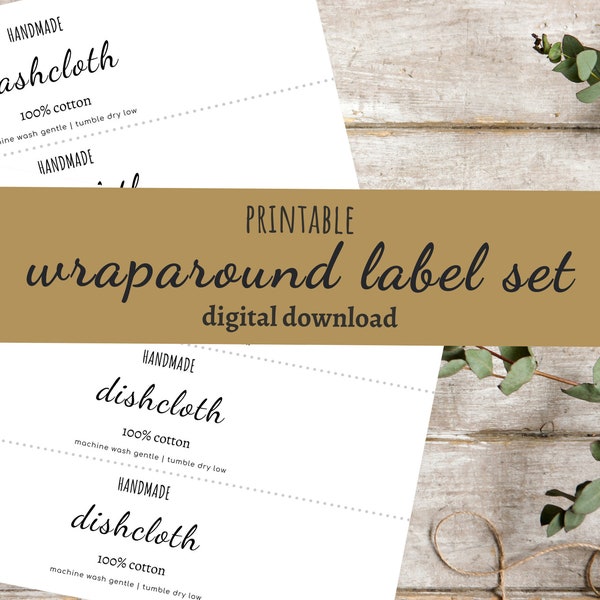 Rustieke Charme Wrap Vaatdoek & Washandje Labels | DIY omhullende labelset | Etiketten voor handgehaakte of gebreide vaat- en washandjes