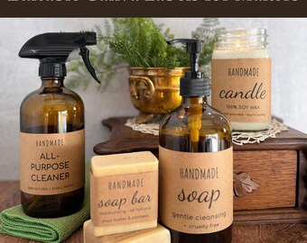 Etiquetas kraft editables: Plantilla de empaquetado rústico (Canva y PDF)