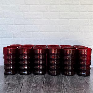 Vintage Royal Ruby Whirly Twirly Glasses - Mid Century Modern Barware, Set of 18