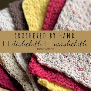 Handmade Farmhouse Crochet Dishcloth – 100% Cotton – Made to Order Dish or Wash Cloth – Customizable Label – Rustic Kitchen Gift Set