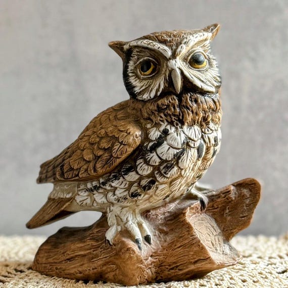 ヴィンテージ Homco フクロウの置物：手描きの磁器製ウッドランド装飾 