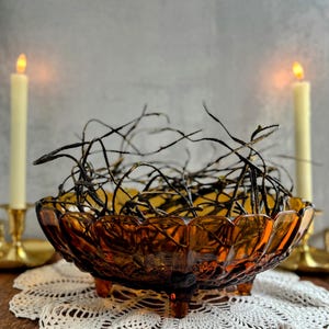 bol à fruits vintage Indiana en verre ambré récolte sur pied - Plat de service en verre pressé des années 1970 - Centre de table rétro - Décoration de salle à manger MCM