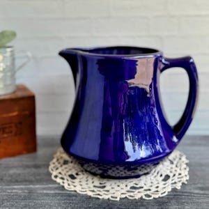 Vintage Cobalt Blue Ceramic Pitcher: 84 oz Farmhouse Kitchen Decor