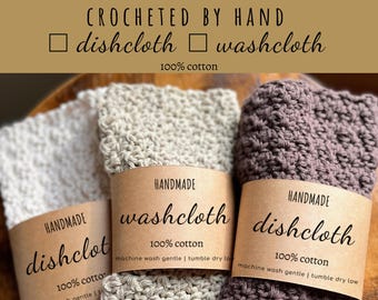 Handmade Farmhouse Crochet Dishcloth Set: 100% Cotton, Customizable Label