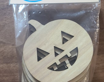 Pack of (10) Jack O Lantern wood craft cutouts