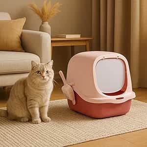 Hooded Cat Litter Tray Box Toilet Loo Charcoal Filter Deep Dark Grey Flap Door