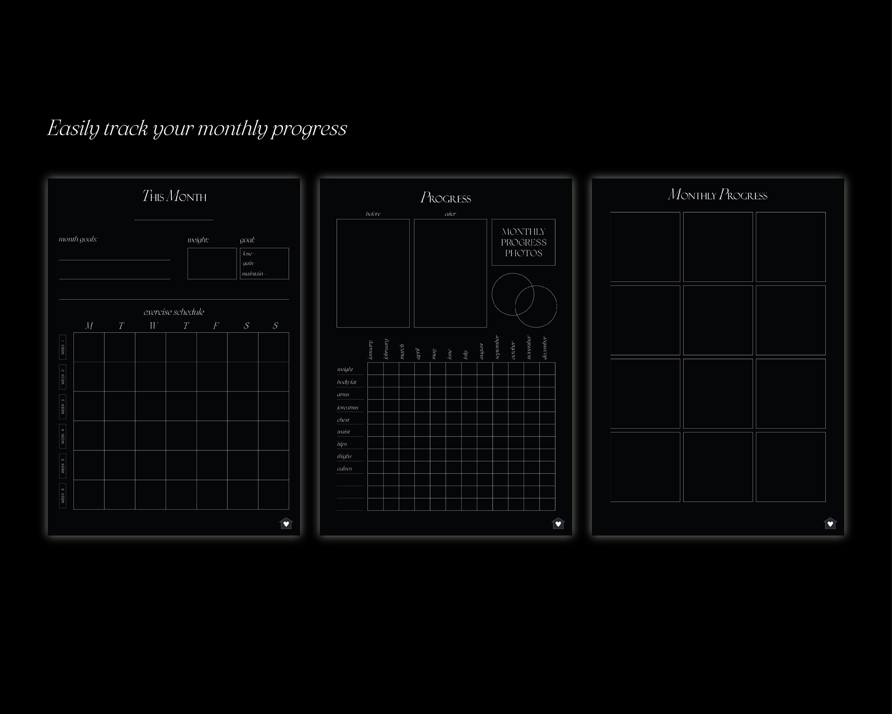 Digital Gym Planner | Black Weight Loss Tracker | Exercise Gym Journal ...