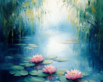 Monet Water Lilies Print: Impressionism Weeping Willow Art (Digital Download)
