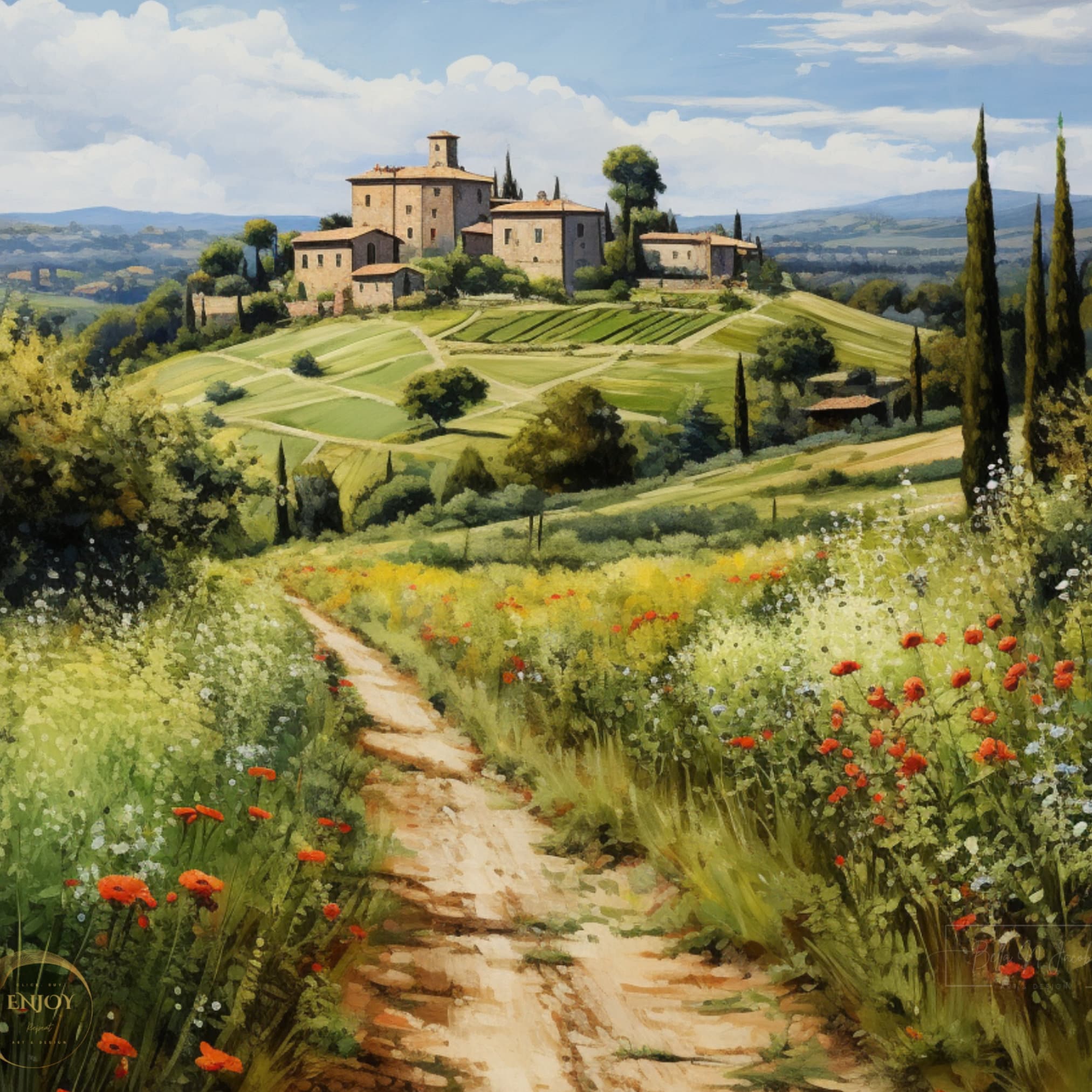 Umbria Italy Landscape painting wall art decor square frame wall decor design screen wallpaper gift