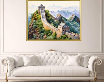 Lámina digital de la Gran Muralla China para pared, Gran Muralla China, paisaje de la Gran Muralla China, diseño de decoración artística con marco horizontal, REGALO